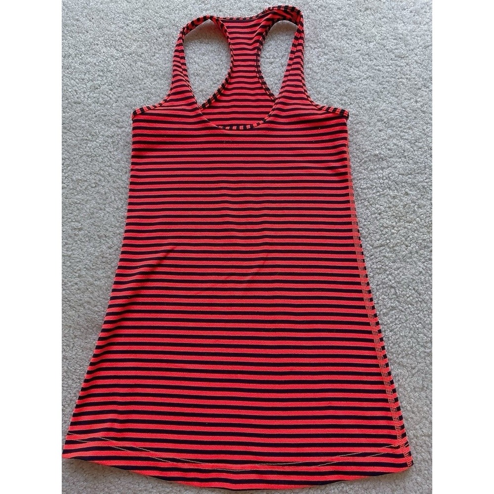 Lululemon Women's RACERBACK TANK TOP Orange Black Striped Size 2 Yoga/GYM/Run
